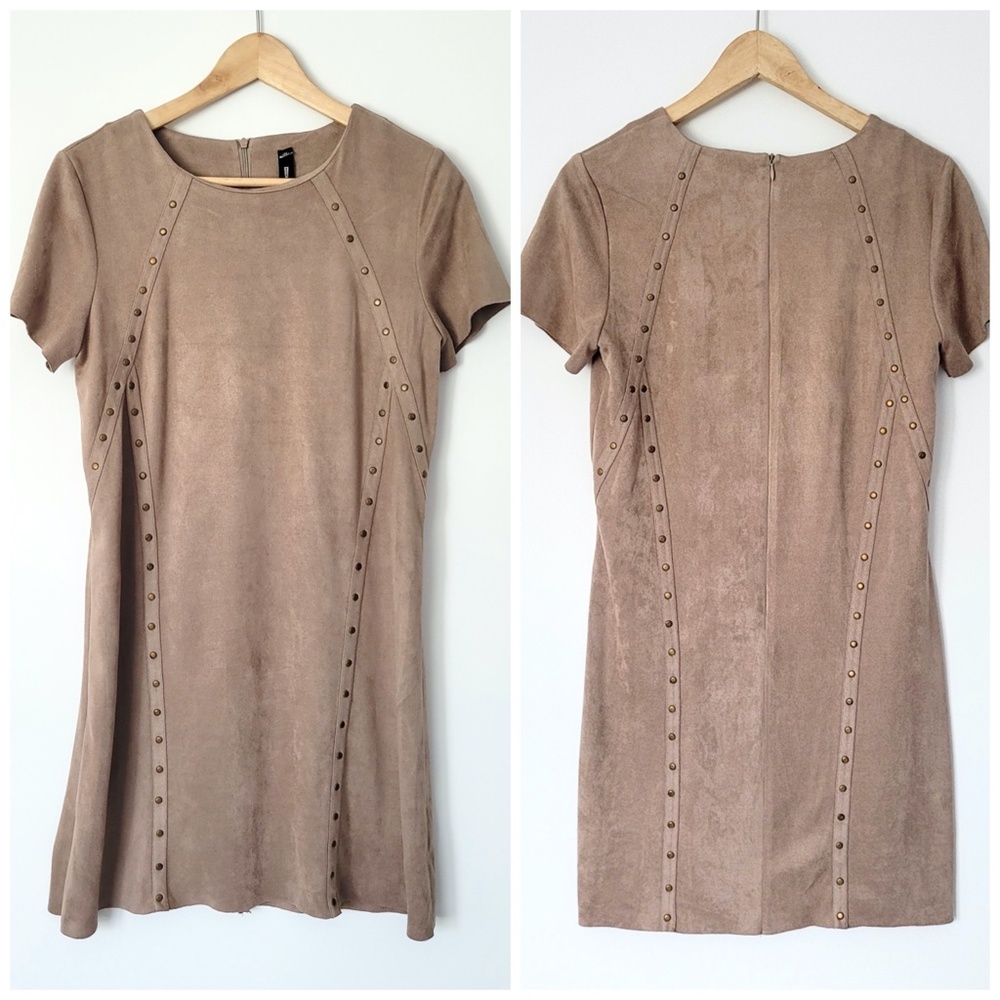 Lord & Taylor Western Faux Suede Mini Dress Small Brown Studded Boho 70s‎ Mod - Picture 5 of 15